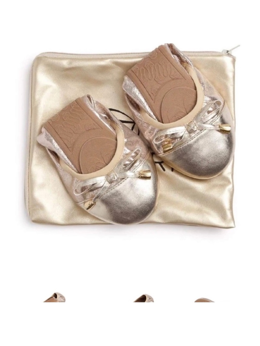 Talaria Flats NWOT Women’s Champagne Color Premium Foldable Shoes Pouch Size 8